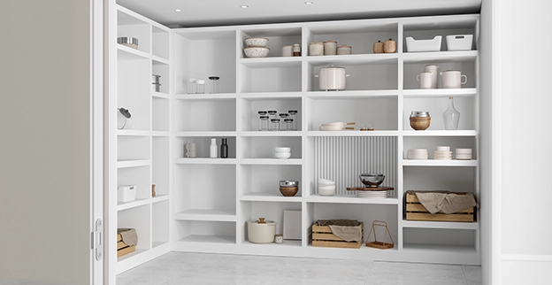built-in bookshelves white oak custom wood shelving